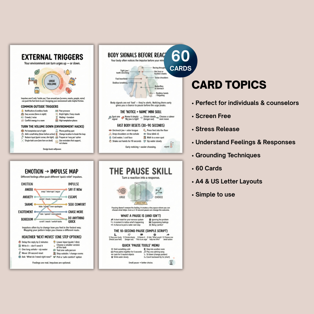 Impulse Control Worksheets Bundle + Anger Management Wheel Poster, Self-Regulation Skills for Teens & Adults, Emotional Regulation Therapy