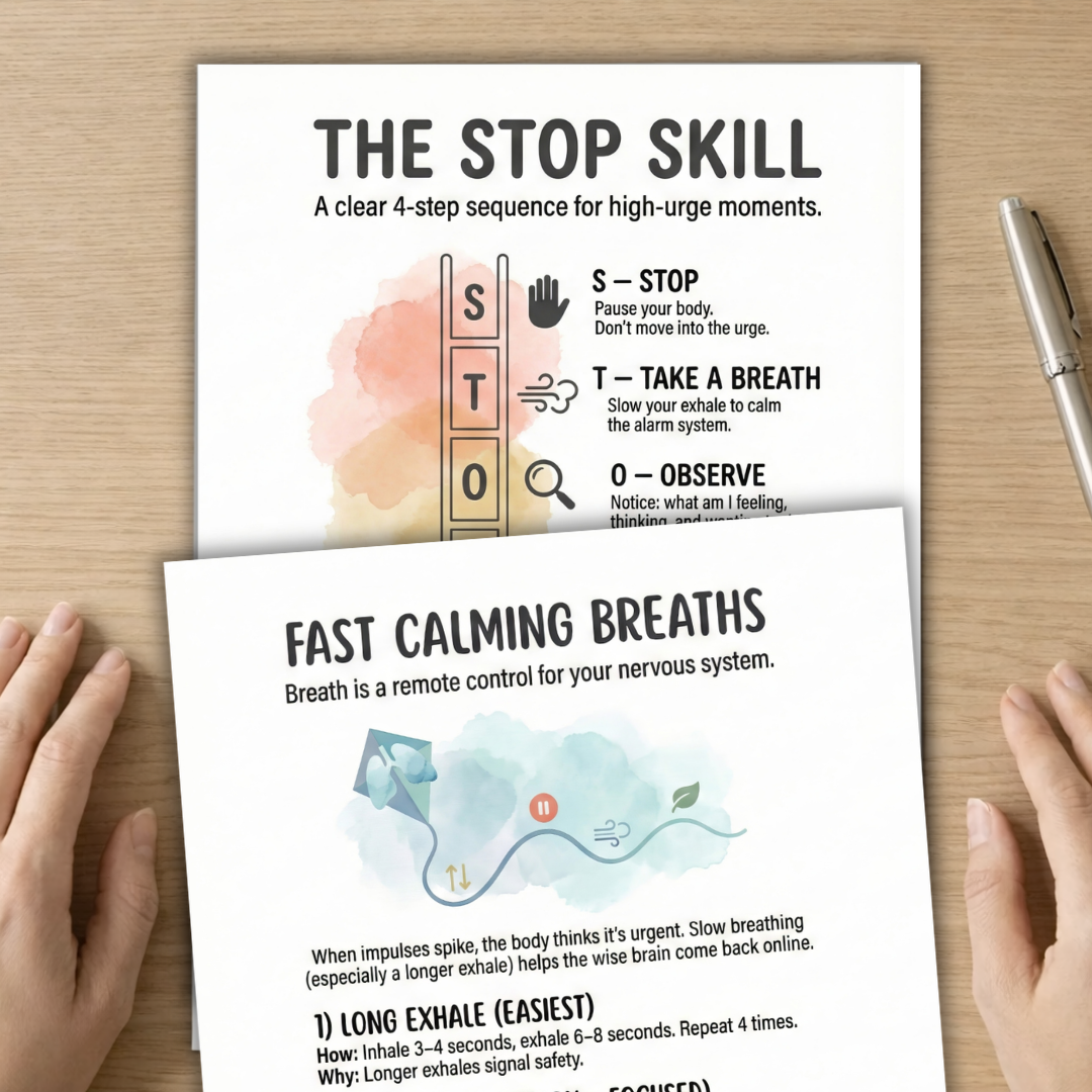 Impulse Control Worksheets Bundle + Anger Management Wheel Poster, Self-Regulation Skills for Teens & Adults, Emotional Regulation Therapy