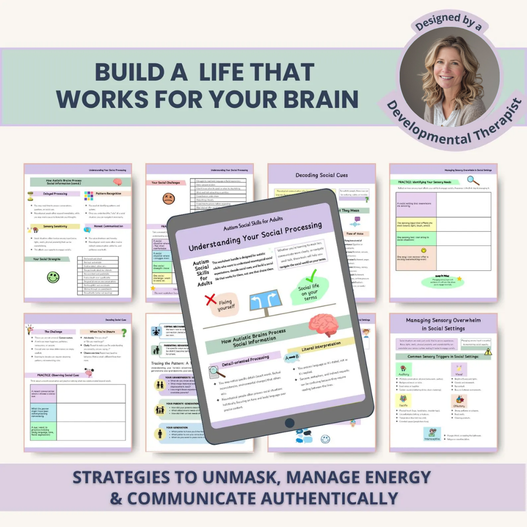 Autism Social & Life Skills Worksheets for Adults, Neurodivergent Communication Tools, Social Cues, Sensory Support (Fillable Workbook)