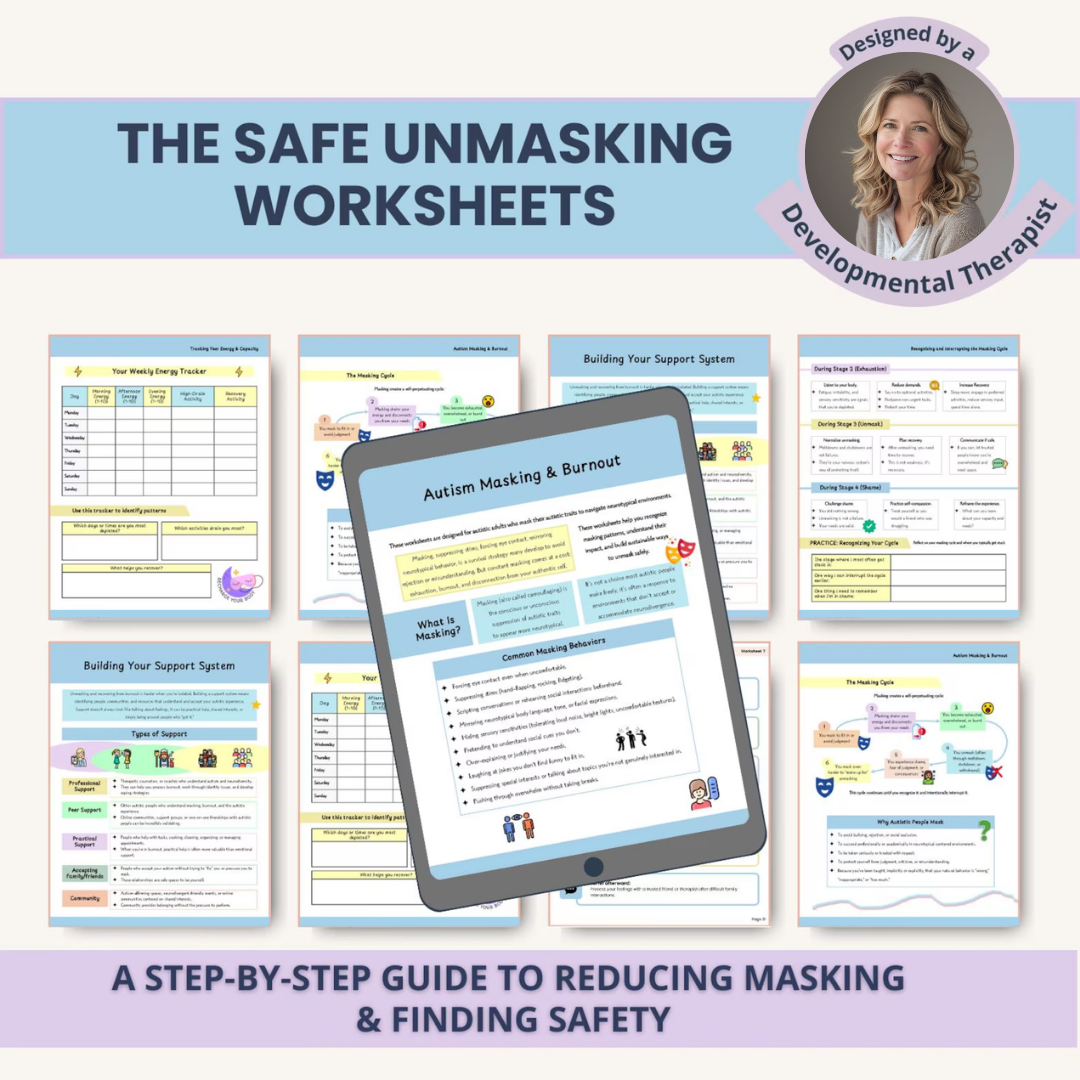 Autism Masking & Burnout Worksheets: Unmasking Support for Neurodivergent Autistic Adults (Fillable PDF)