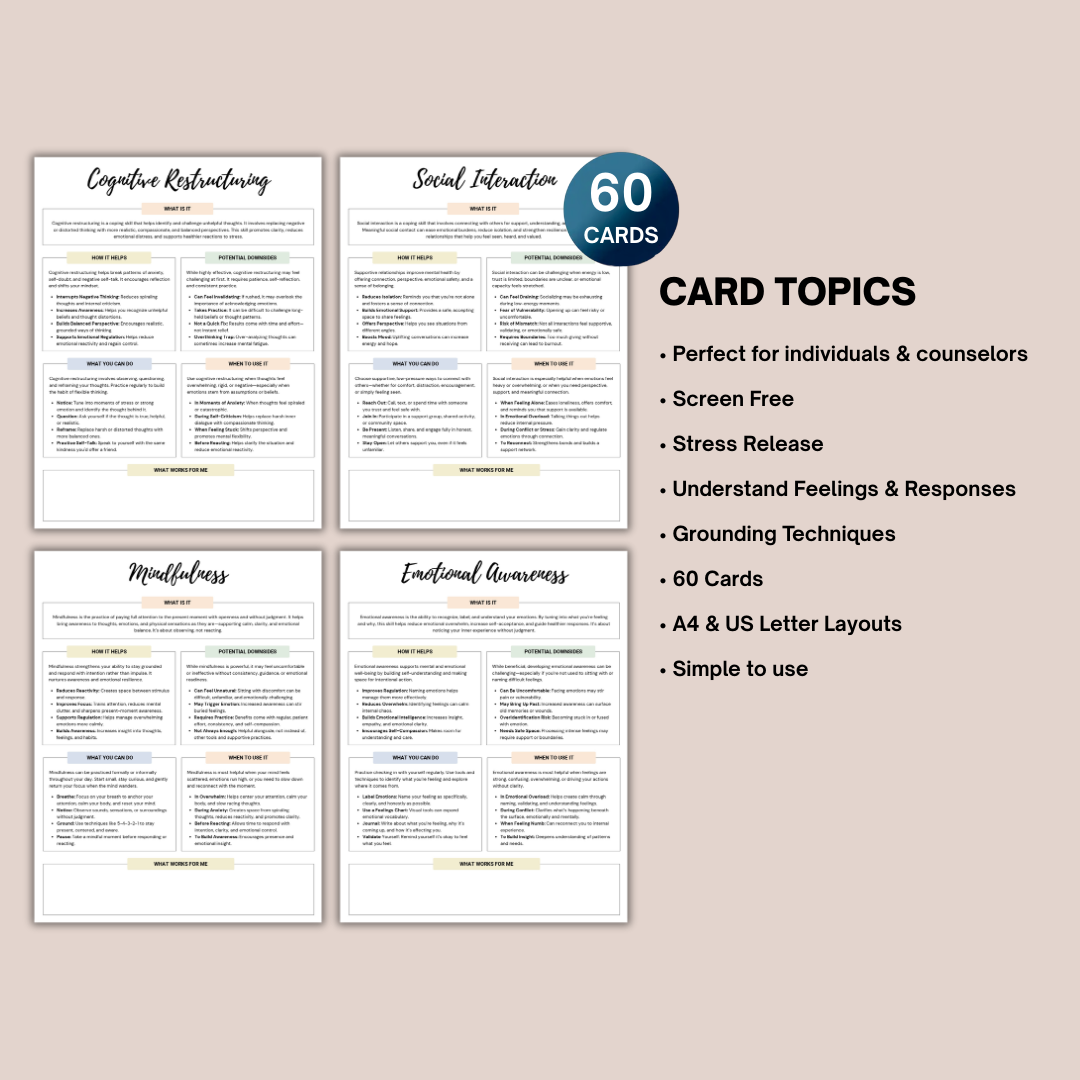 8 Types of Coping Skills Worksheets, Coping Skills Toolkit for Emotional Regulation