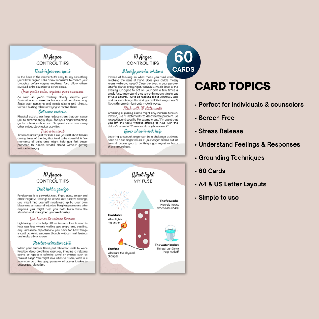 Anger Management Cheat Sheet, Emotional Regulation, Mental Health Printable, Self Regulation Tools