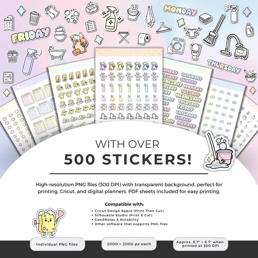 ADHD Cleaning Planner +500 Stickers! Checklists, Tips, & Hacks. Made By An ADHD Adult, Built On Research And Therapy. Editable In Canva