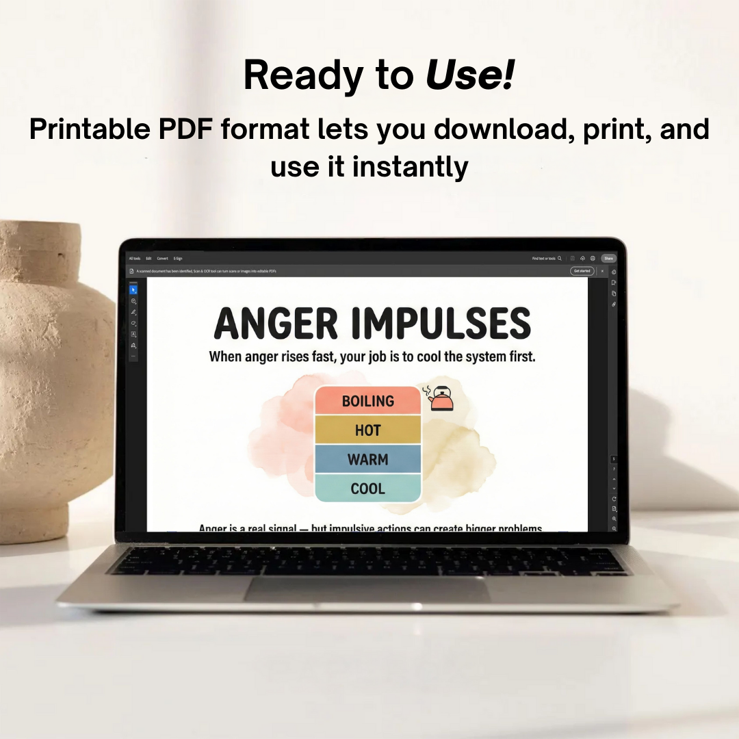 Impulse Control Worksheets Bundle + Anger Management Wheel Poster, Self-Regulation Skills for Teens & Adults, Emotional Regulation Therapy